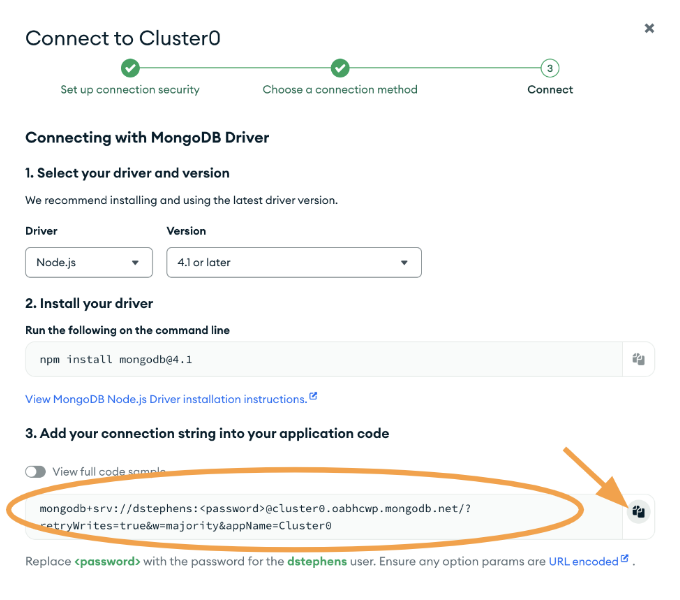 atlas copy connection string